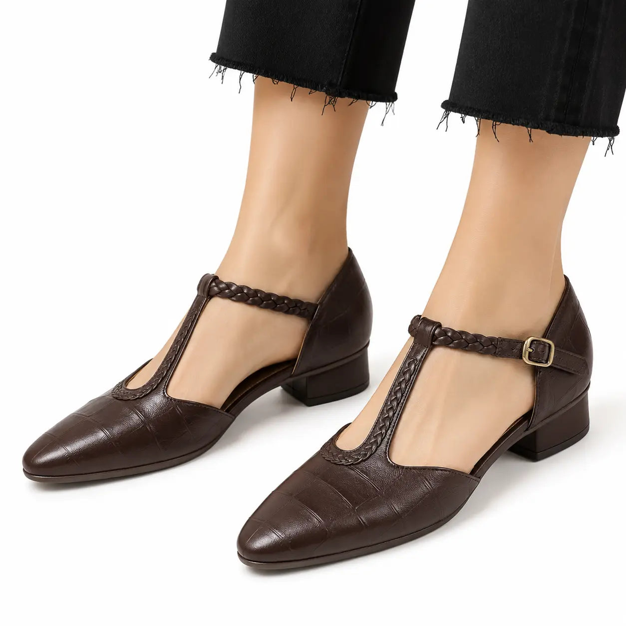 Mercedes™ | Bailarina Mary Jane con Tira T y Textura Cocodrilo