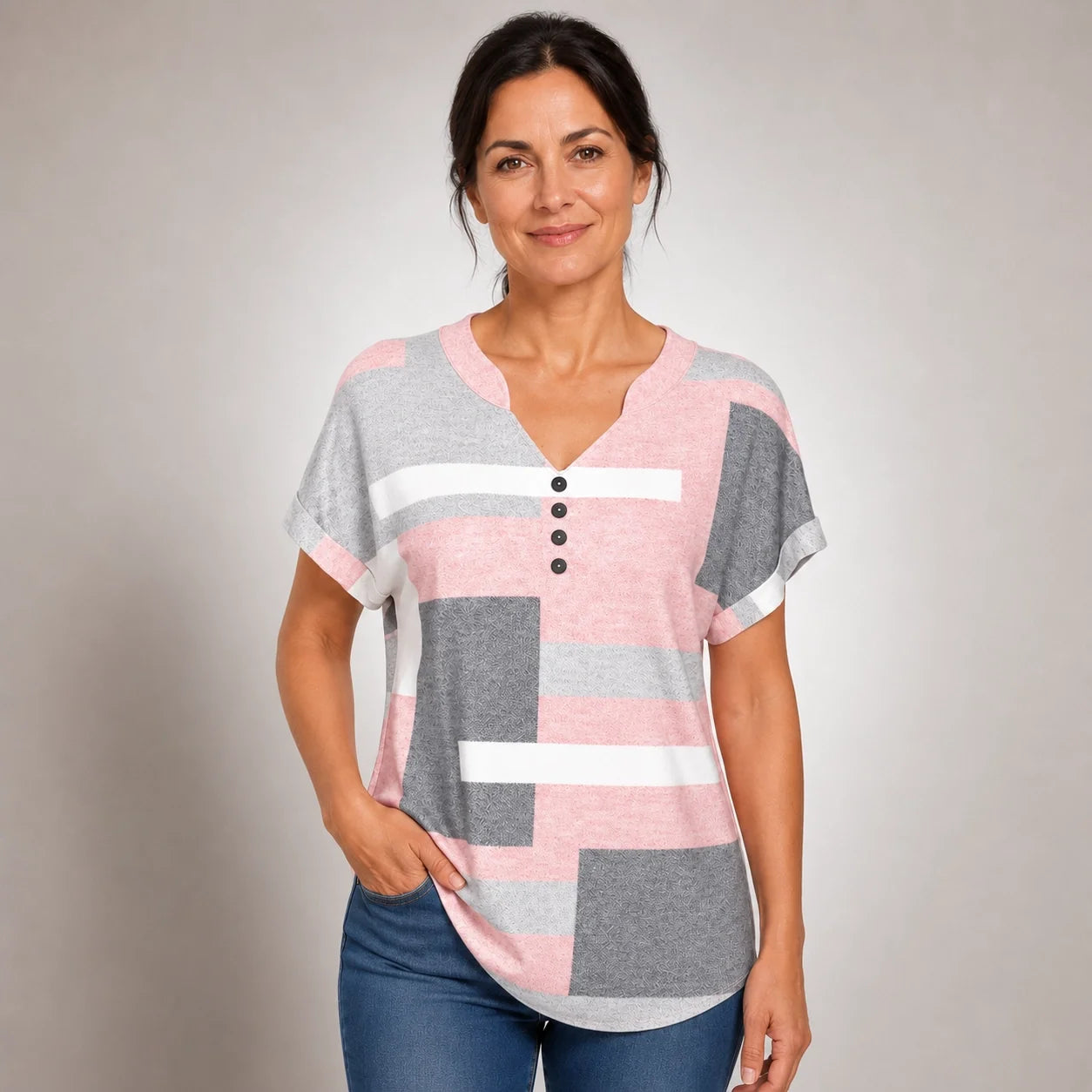 Macarena™ | Blusa de Bloques de Color con Escote en V