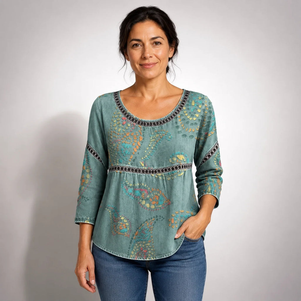 Pilar™ | Blusa Vintage con Estampado Étnico Delicado