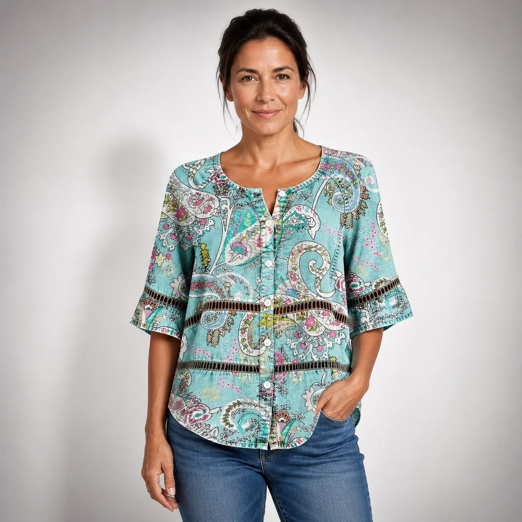 Consuelo™ | Camisa Vintage con Estampado Paisley y Manga Tres Cuartos