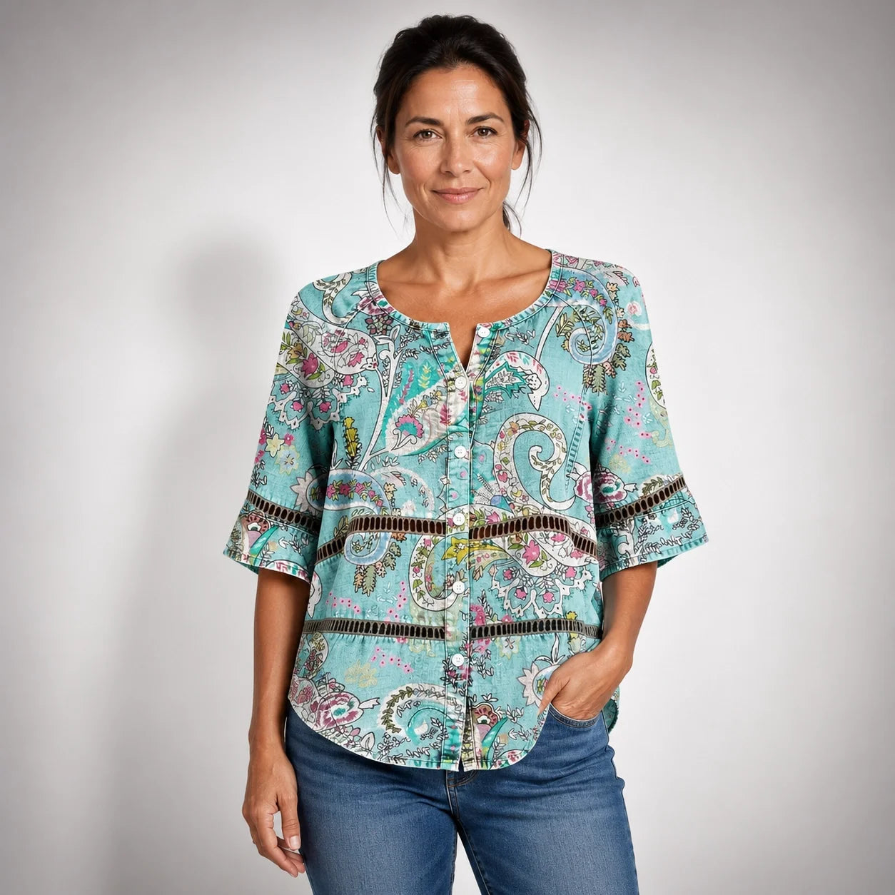 Consuelo™ | Camisa Vintage con Estampado Paisley y Manga Tres Cuartos
