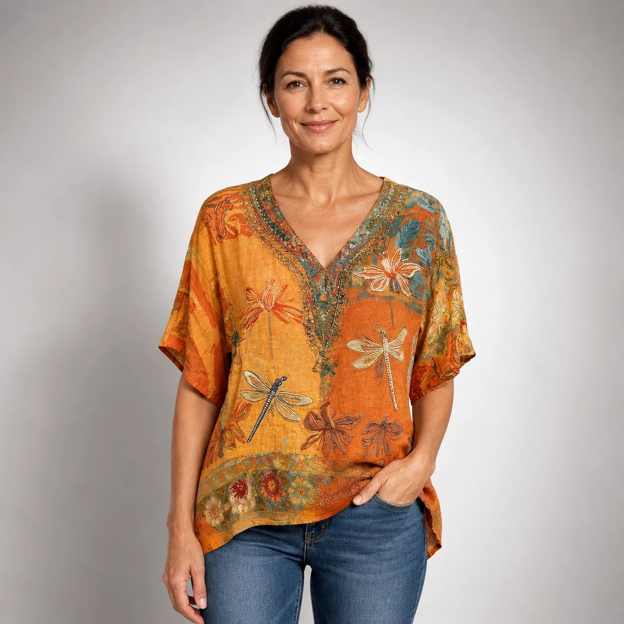 Adriana™ | Blusa Vintage con Estampado de Libélulas