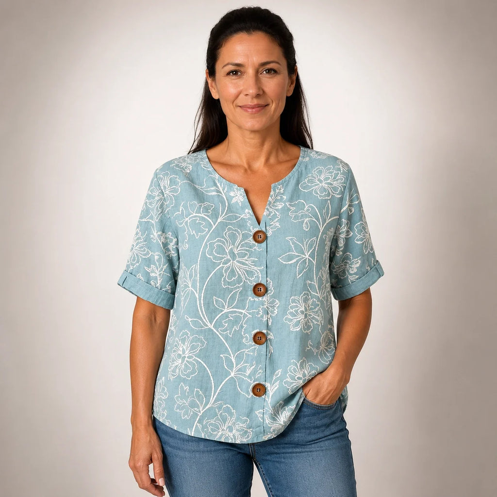 Rosalía™ | Blusa Vintage Floral con Botones y Manga Tres Cuartos