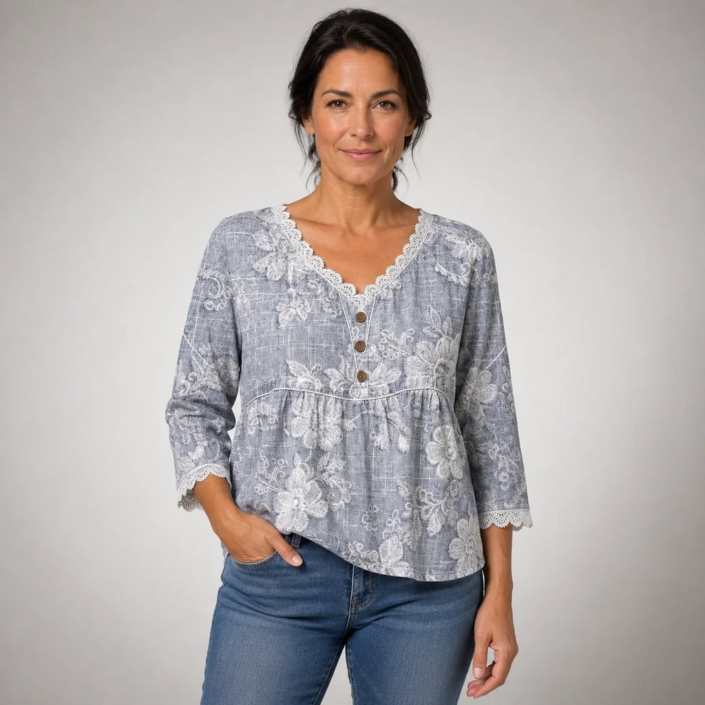Inmaculada™ | Blusa Floral Vintage con Detalle de Encaje