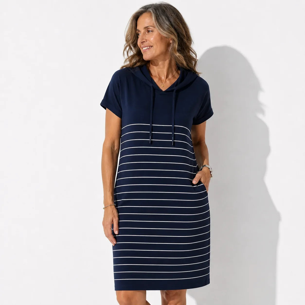 Gabriela™ | Vestido Casual con Capucha y Rayas de Punto