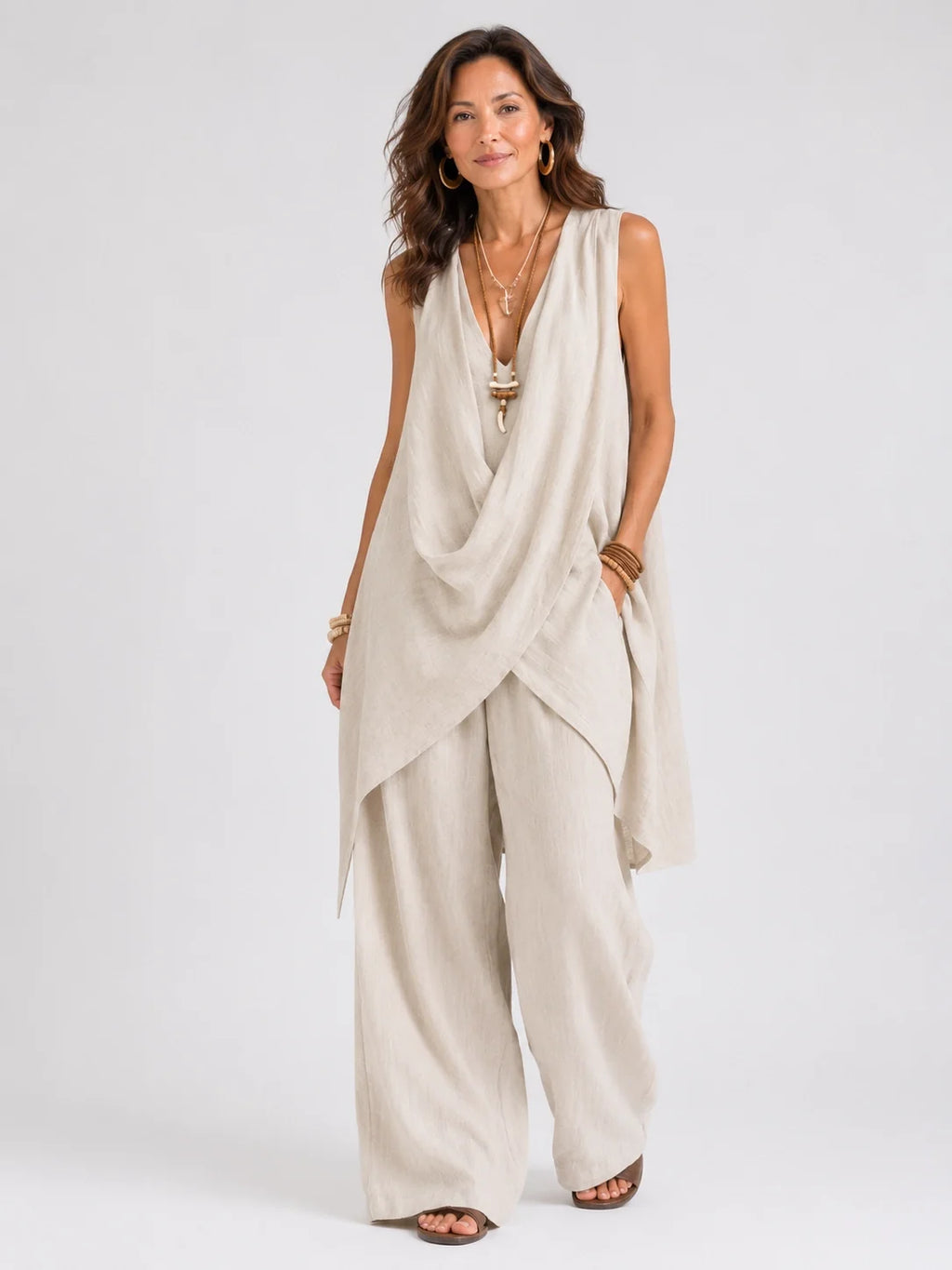 Genoveva™ | Mono Drapeado con Pernera Ancha