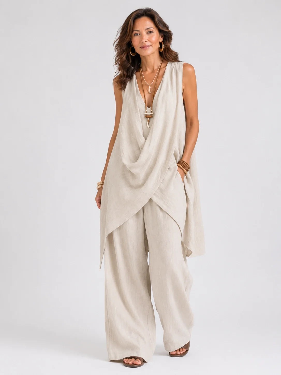 Genoveva™ | Mono Drapeado con Pernera Ancha