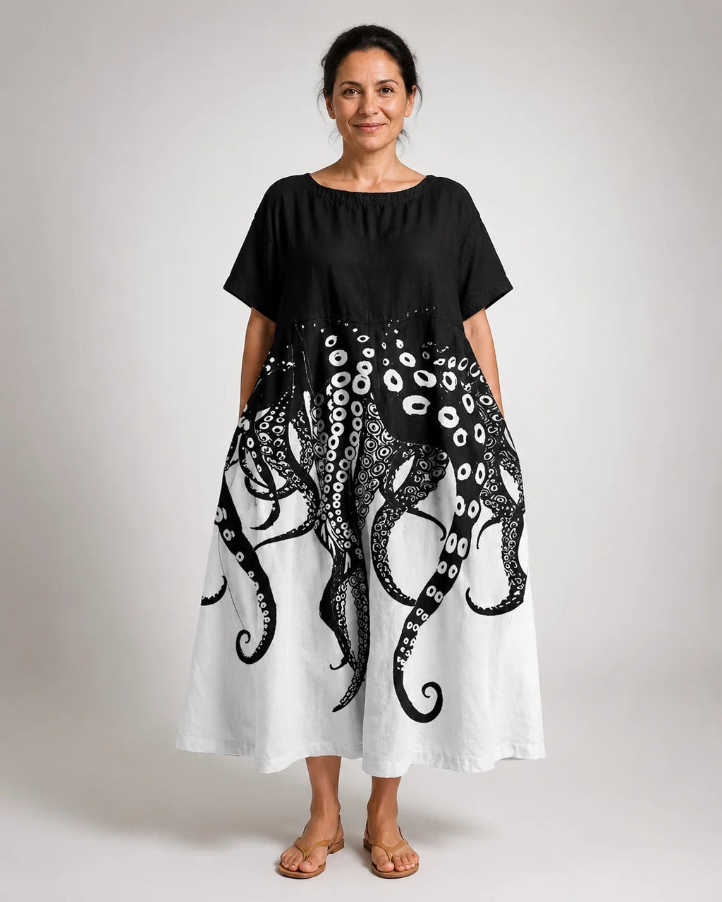 Rafaela™ | Vestido Amplio Bicolor con Estampado Artístico