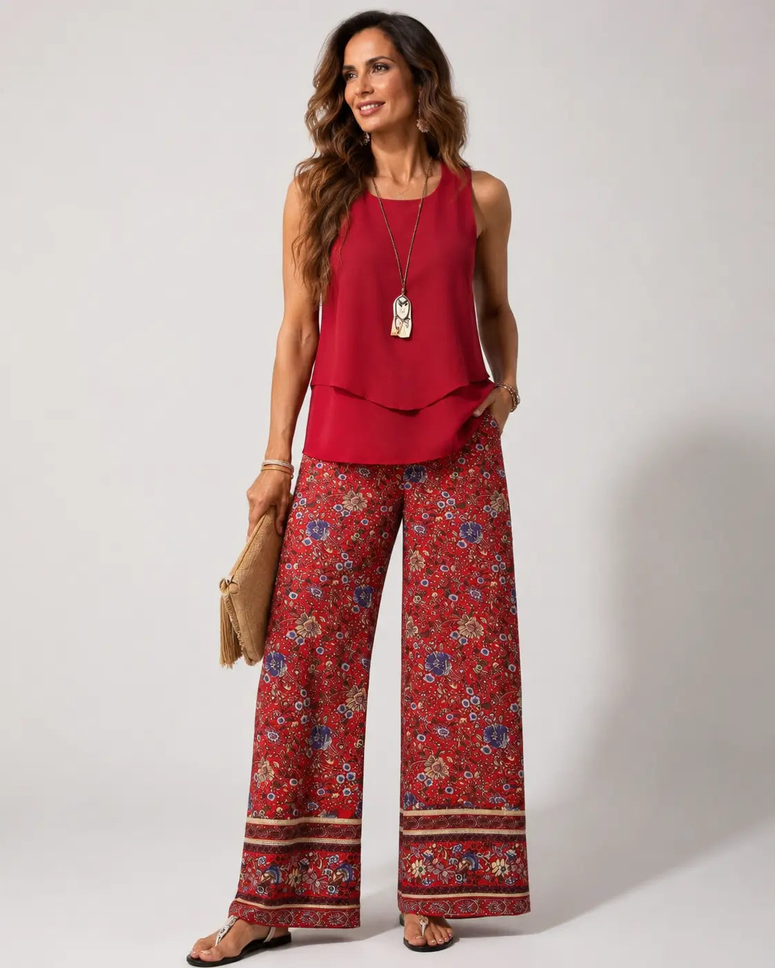 Eloísa™ | Conjunto de Top en Capas y Pantalón de Pierna Ancha