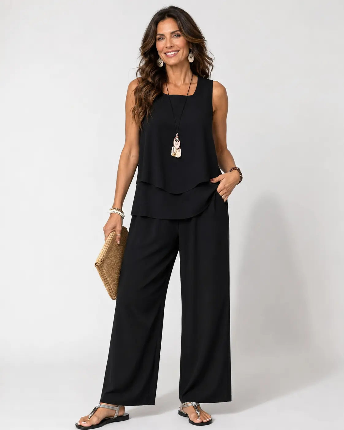 Eloísa™ | Conjunto de Top en Capas y Pantalón de Pierna Ancha