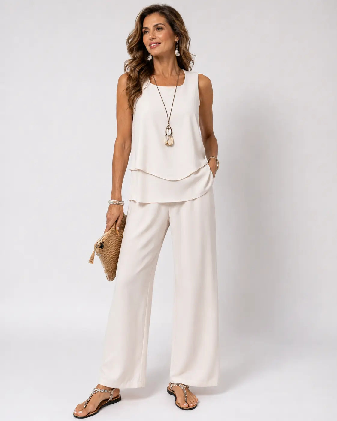 Eloísa™ | Conjunto de Top en Capas y Pantalón de Pierna Ancha