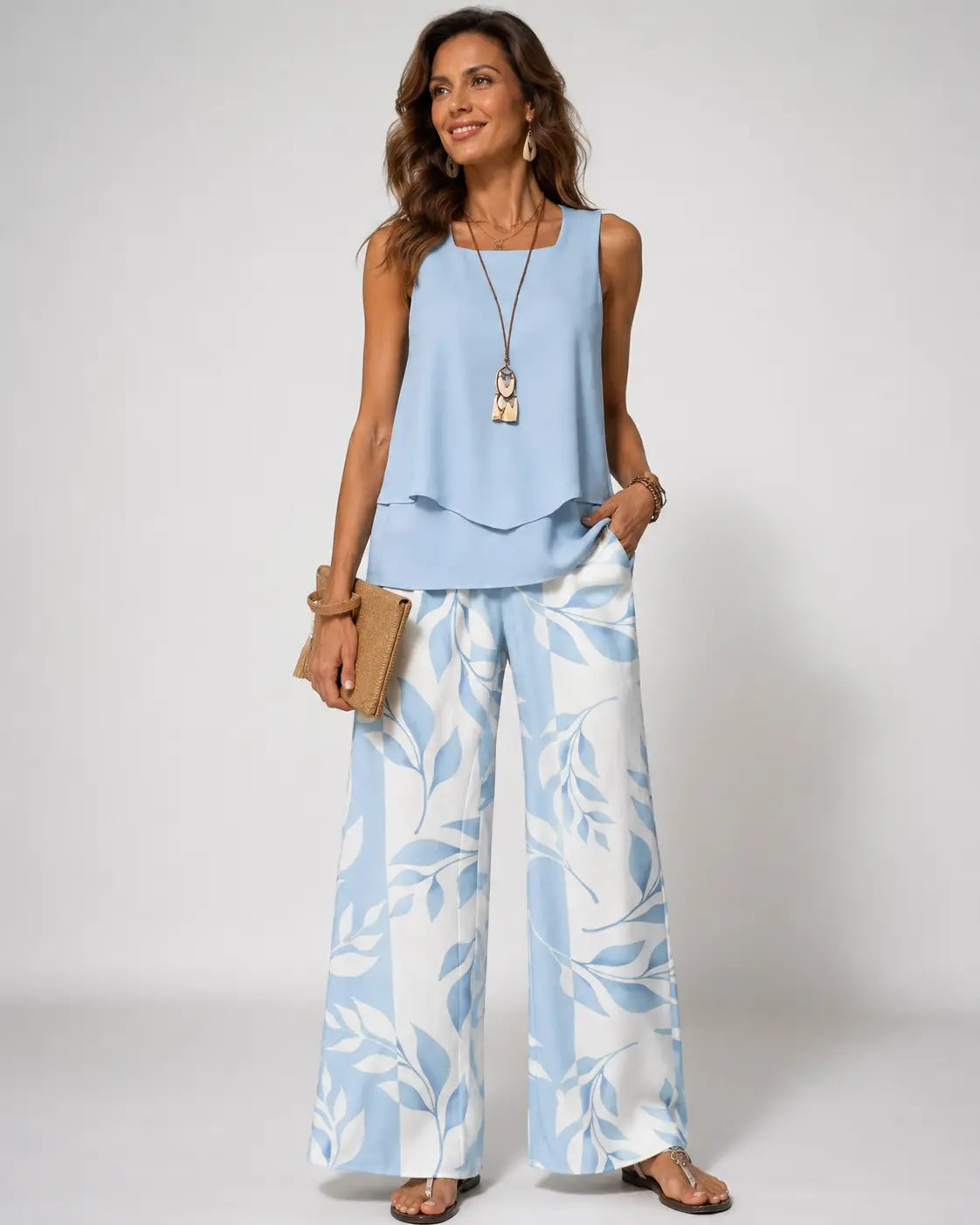 Eloísa™ | Conjunto de Top en Capas y Pantalón de Pierna Ancha