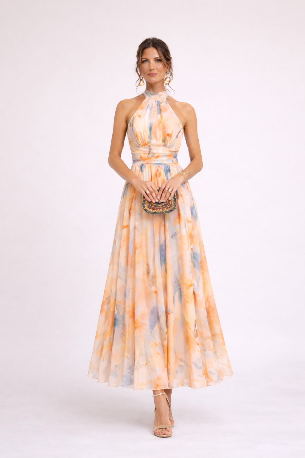 VALENTINA - Vestido Escote Halter Acuarela