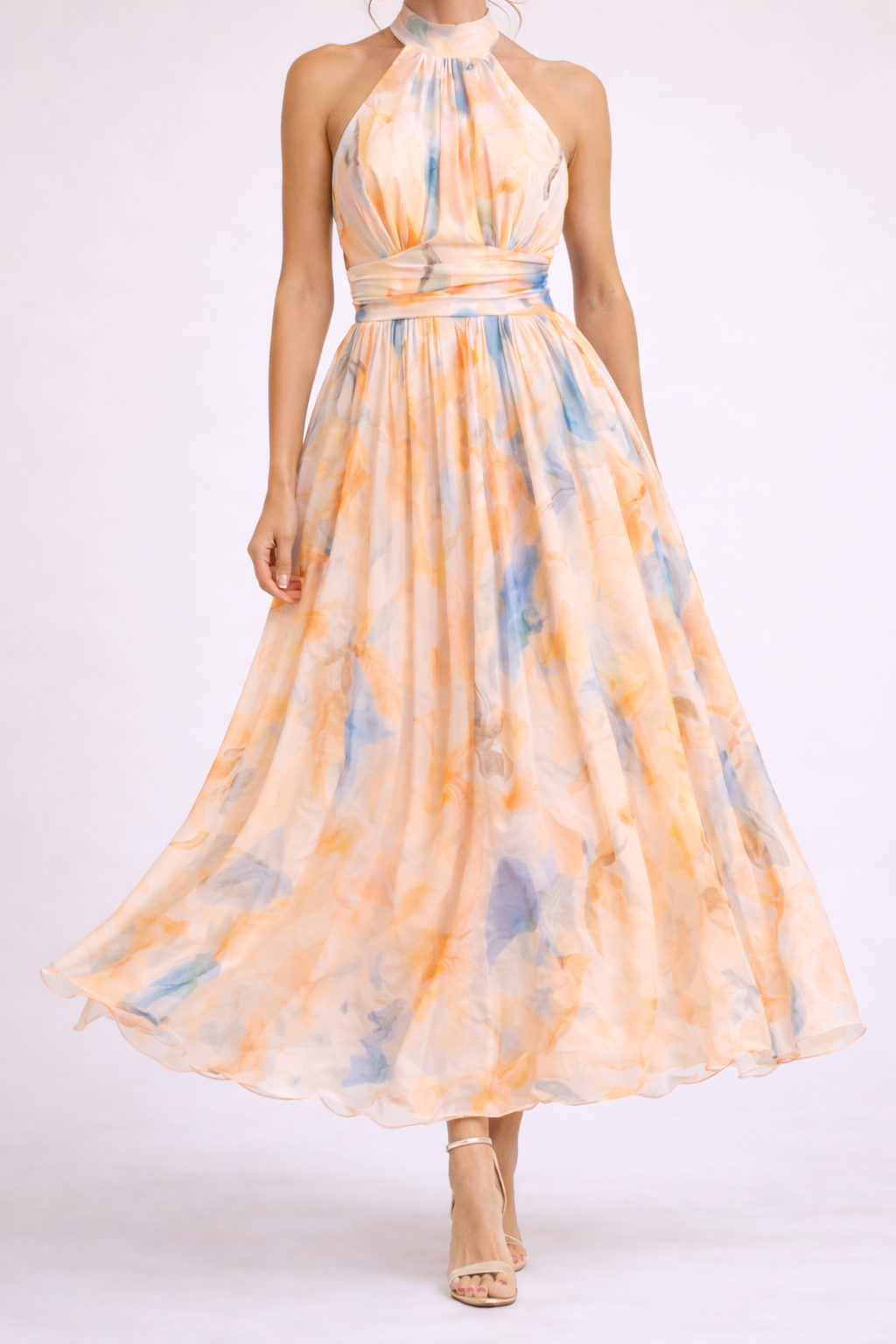 VALENTINA - Vestido Escote Halter Acuarela