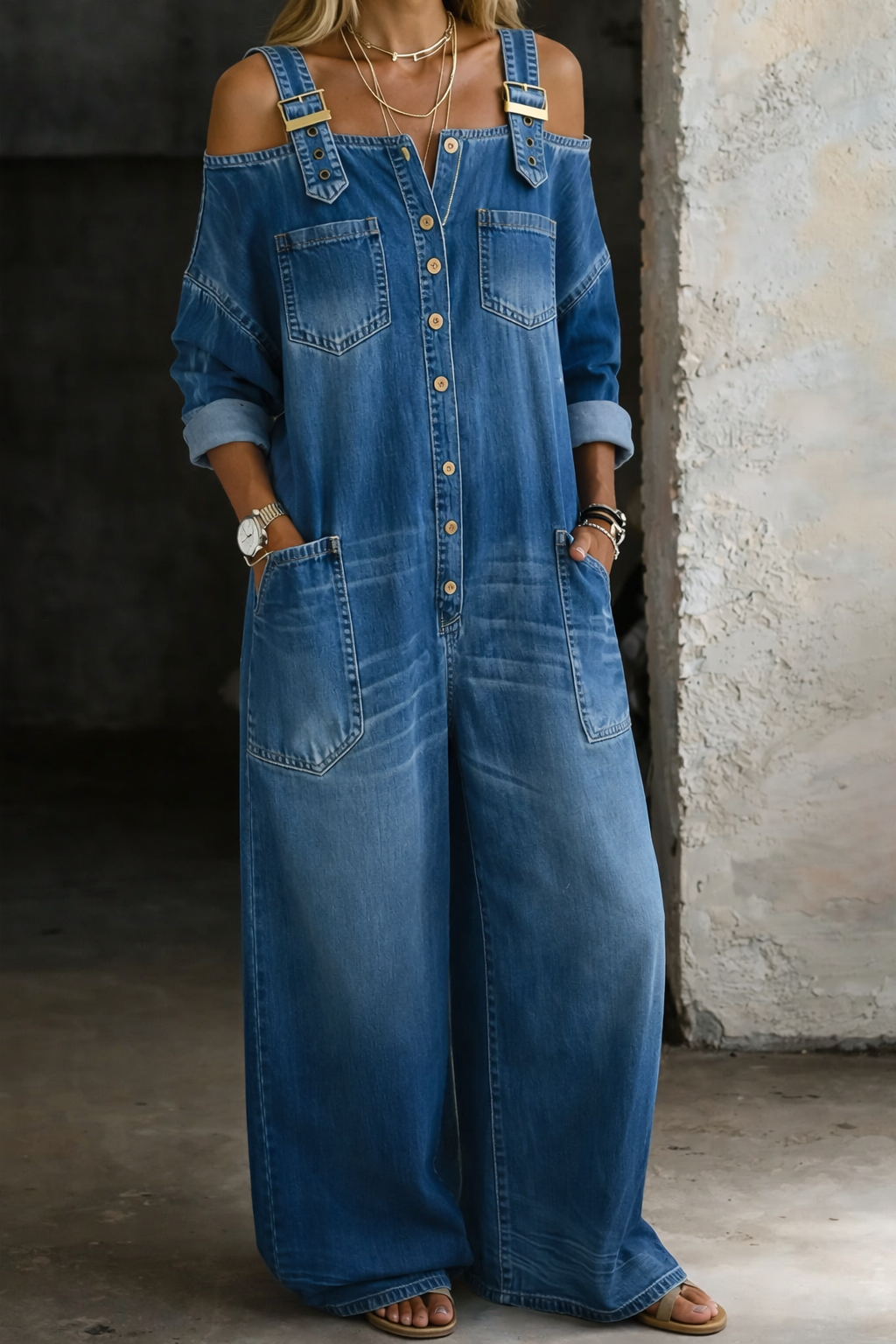 Nicolasa™ | Vestido maxi vaquero con hombros descubiertos