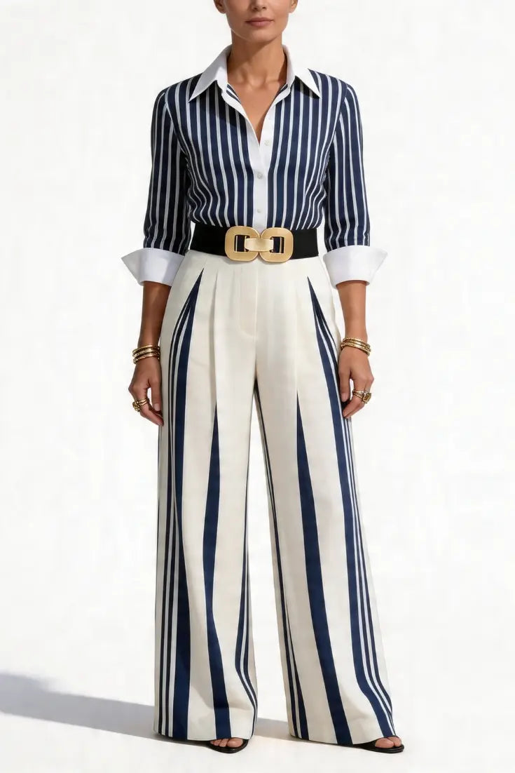 Inés™ | Conjunto de Dos Piezas: Top de Lino y Pantalón Estampado