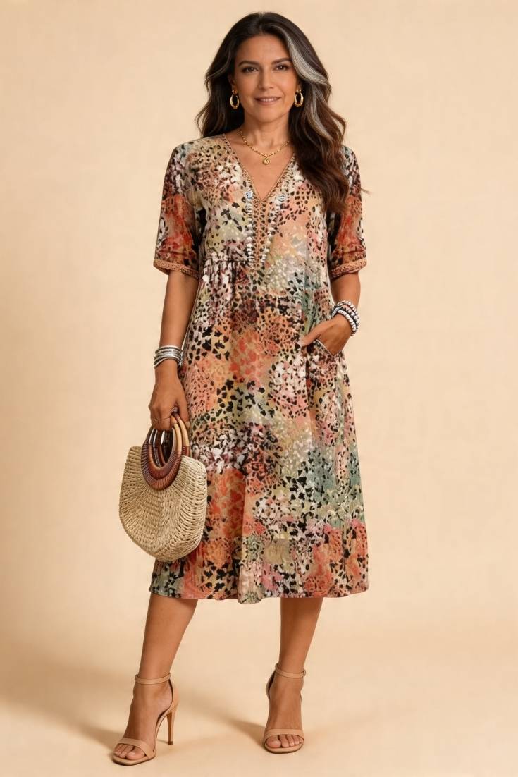 Iris™ | Vestido Fluido con Estampado Boho