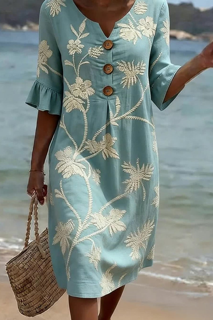 Alba™ | Vestido de Lino con Estampado Floral