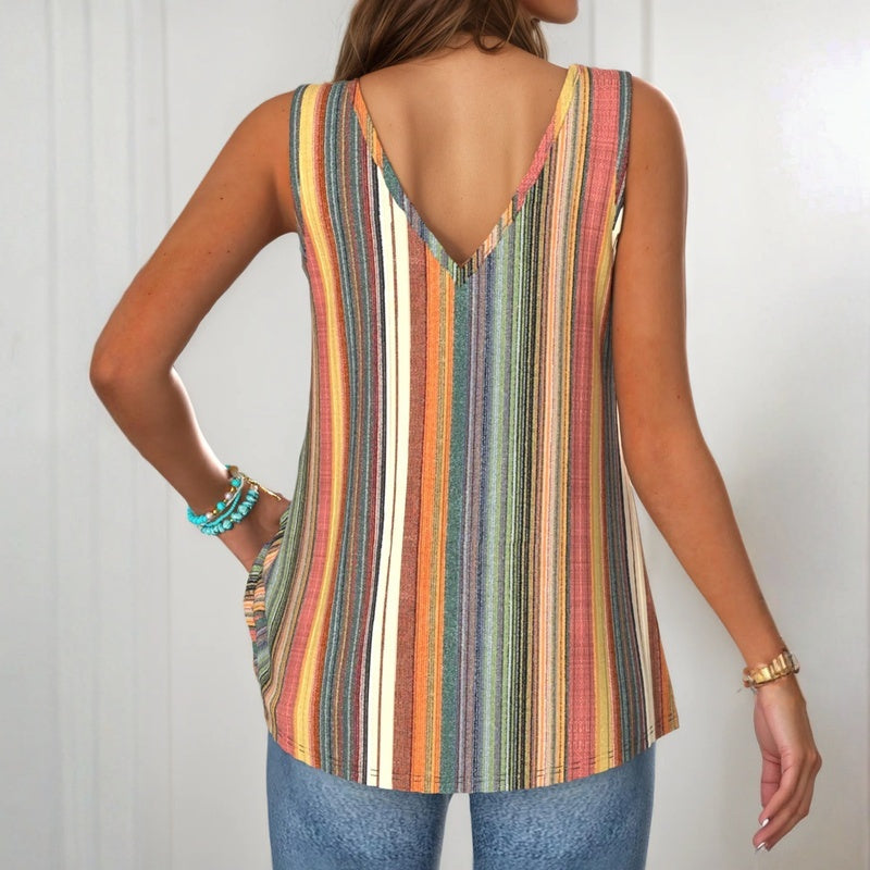 Verónica™ | Top de Tirantes con Rayas de Colores y Botones