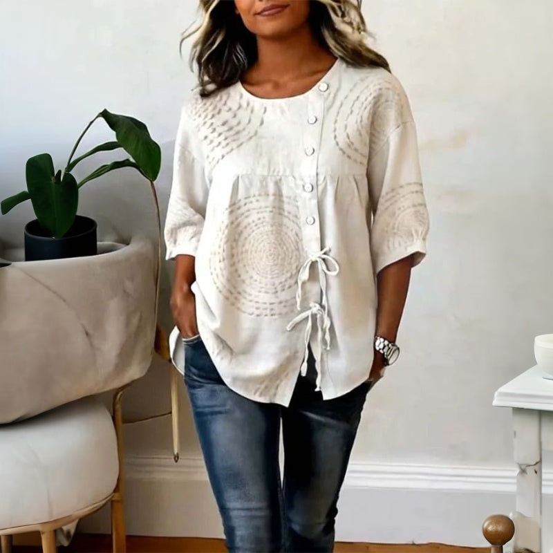 Remedios™ | Blusa Vintage con Cordones y Estampado Artesanal