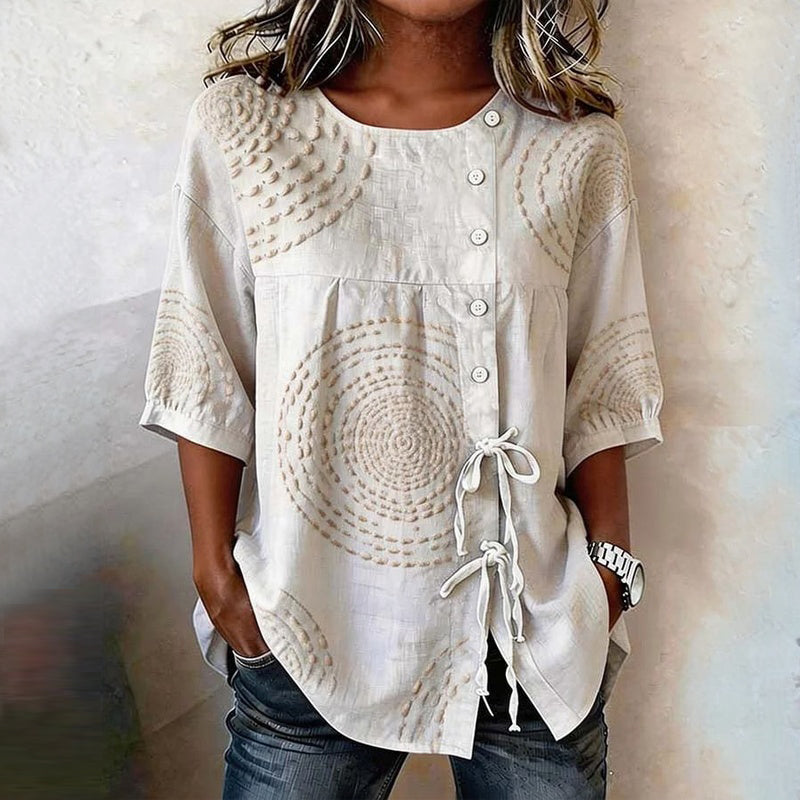 Remedios™ | Blusa Vintage con Cordones y Estampado Artesanal