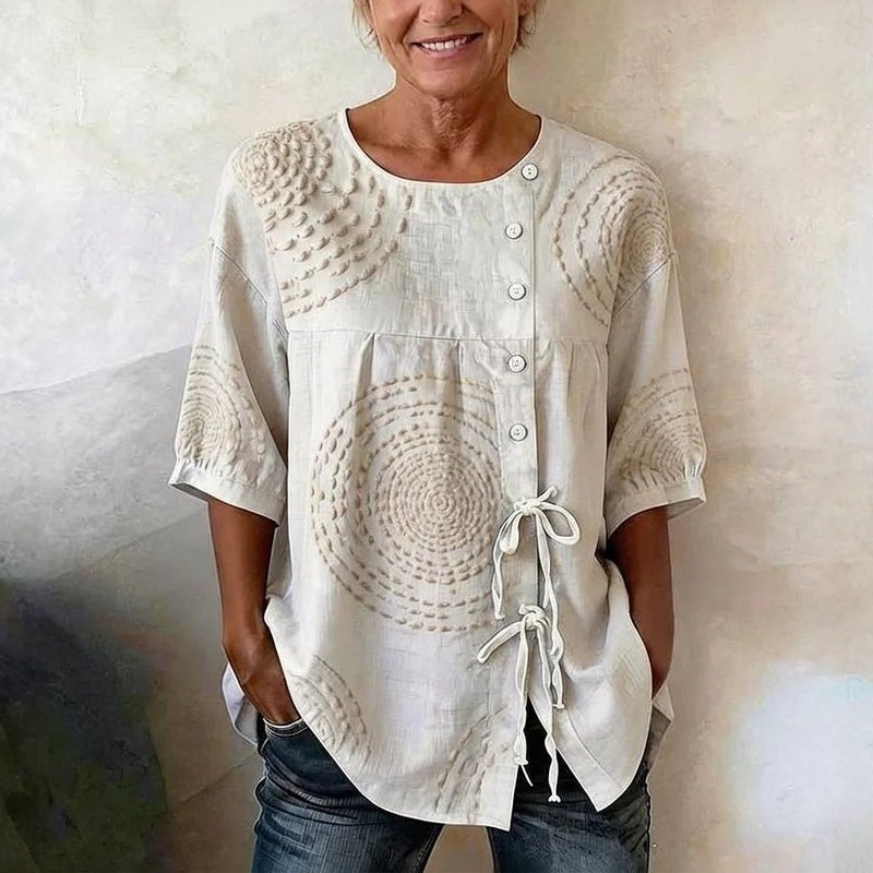 Remedios™ | Blusa Vintage con Cordones y Estampado Artesanal