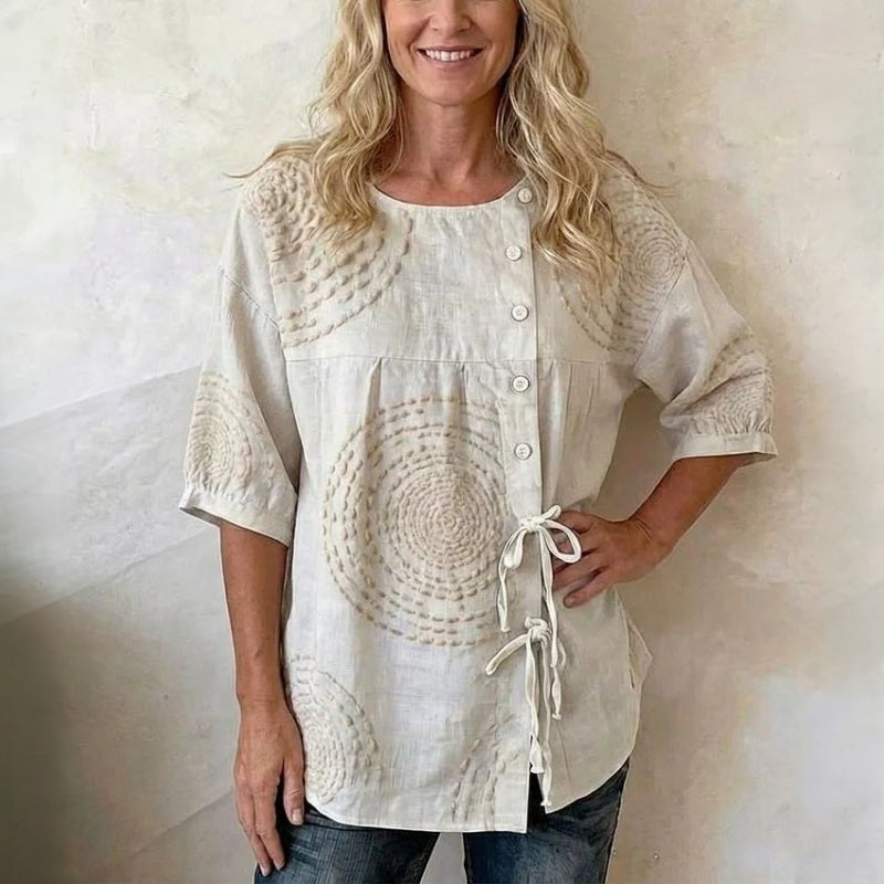 Remedios™ | Blusa Vintage con Cordones y Estampado Artesanal