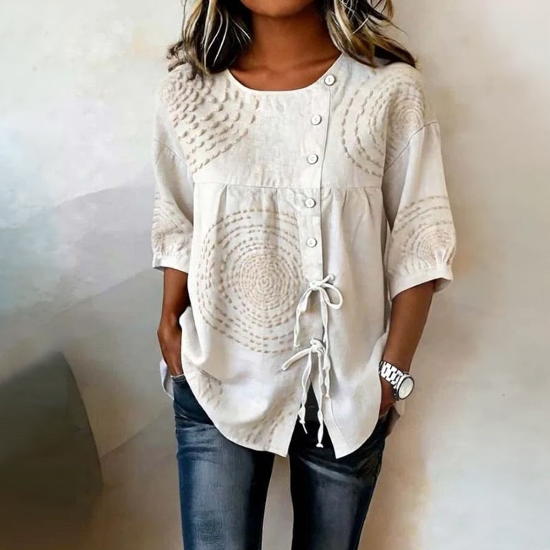 Remedios™ | Blusa Vintage con Cordones y Estampado Artesanal