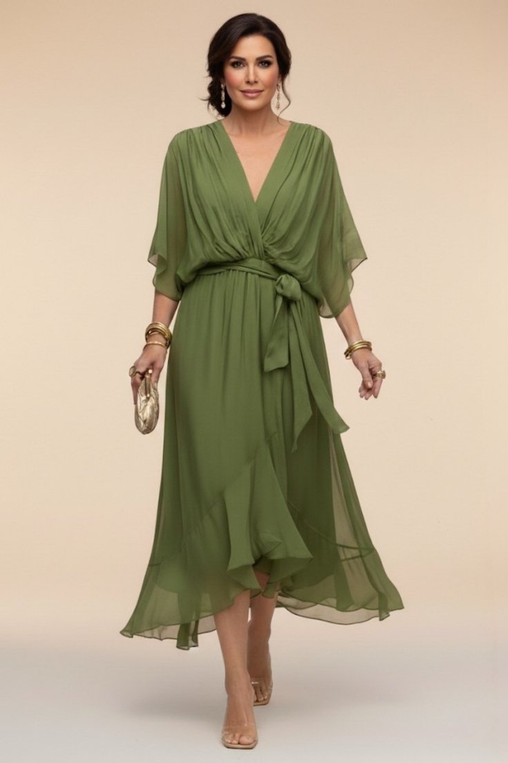 MARTA™ | VESTIDO DE CHIFFON CON ESCOTE EN V