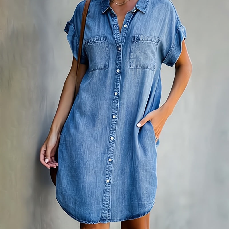 Venancia™ | Vestido chemise corto de manga corta con botonadura