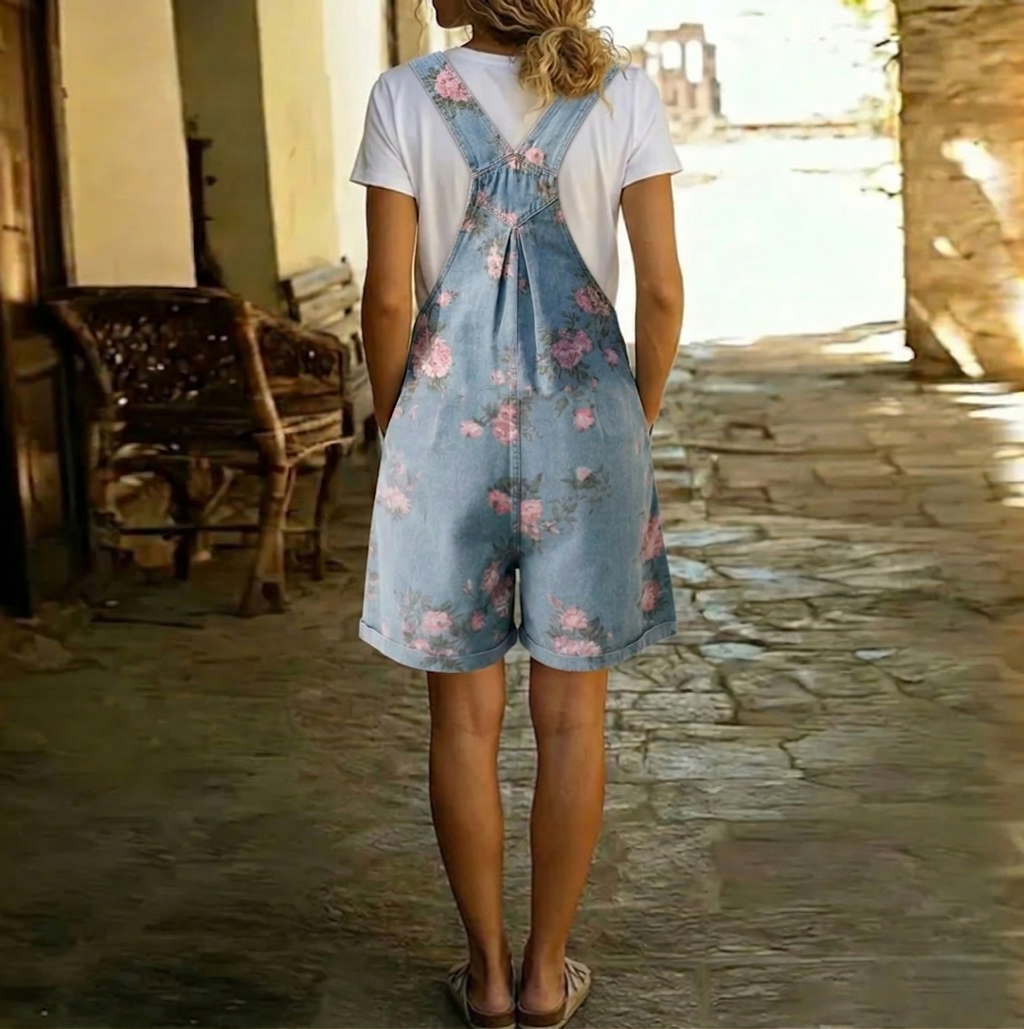 Úrsula™ | Peto corto vaquero con detalle floral bordado