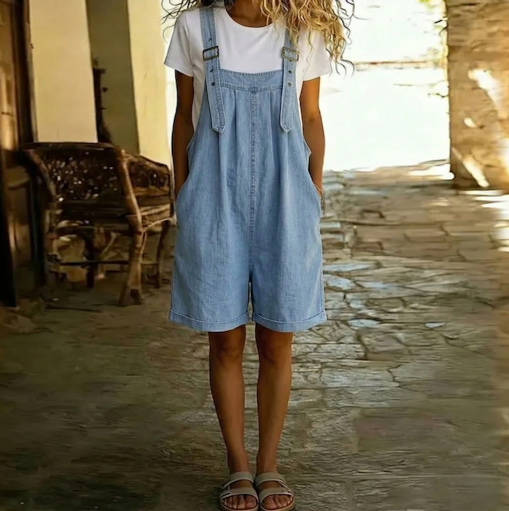Olalla™ | Peto corto vaquero con tirantes ajustables