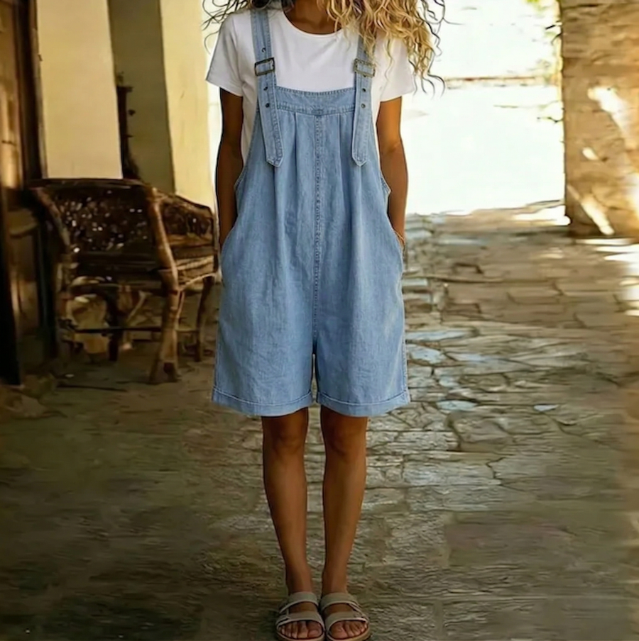 Olalla™ | Peto corto vaquero con tirantes ajustables
