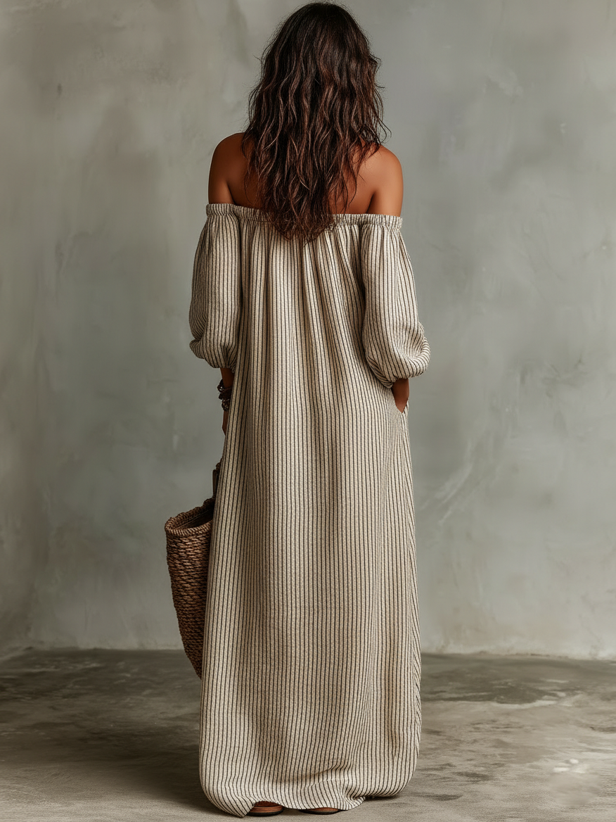 Carmen™ | Vestido Largo de Rayas con Hombros Descubiertos