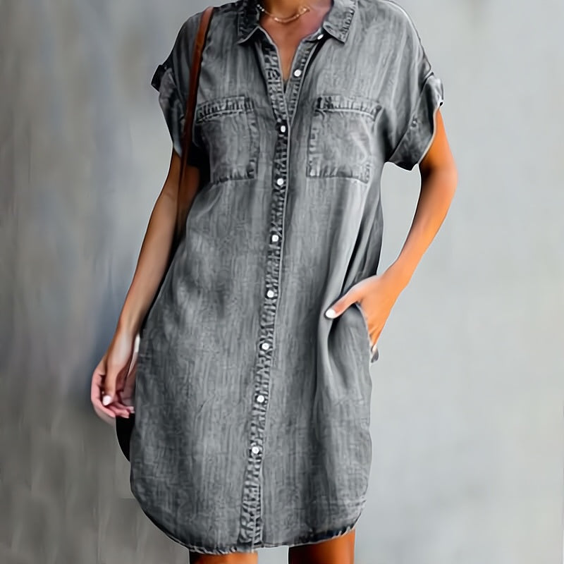 Venancia™ | Vestido chemise corto de manga corta con botonadura