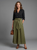 Vera™ | Conjunto Blusa Negra y Falda Midi Verde Oliva