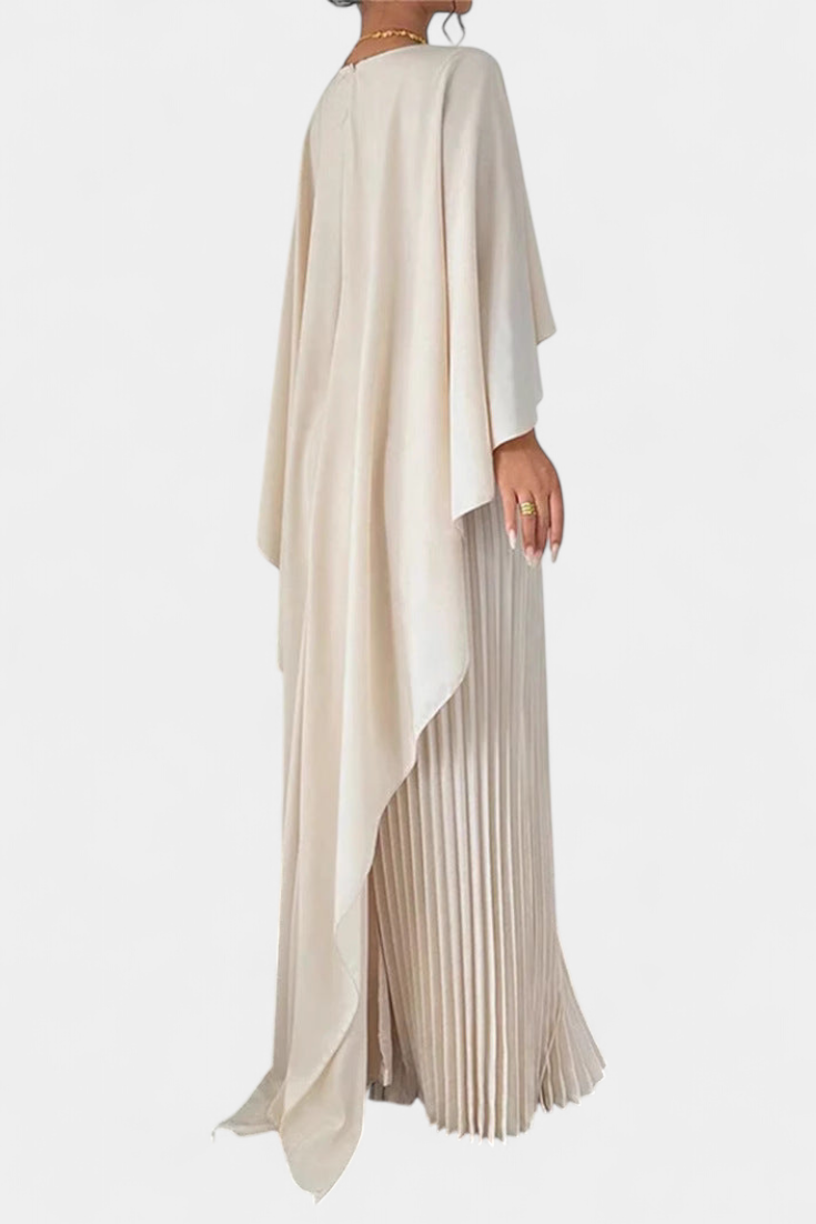 Jane Vestido Maxi de Cuello Alto con Pliegues y Mangas de Volante
