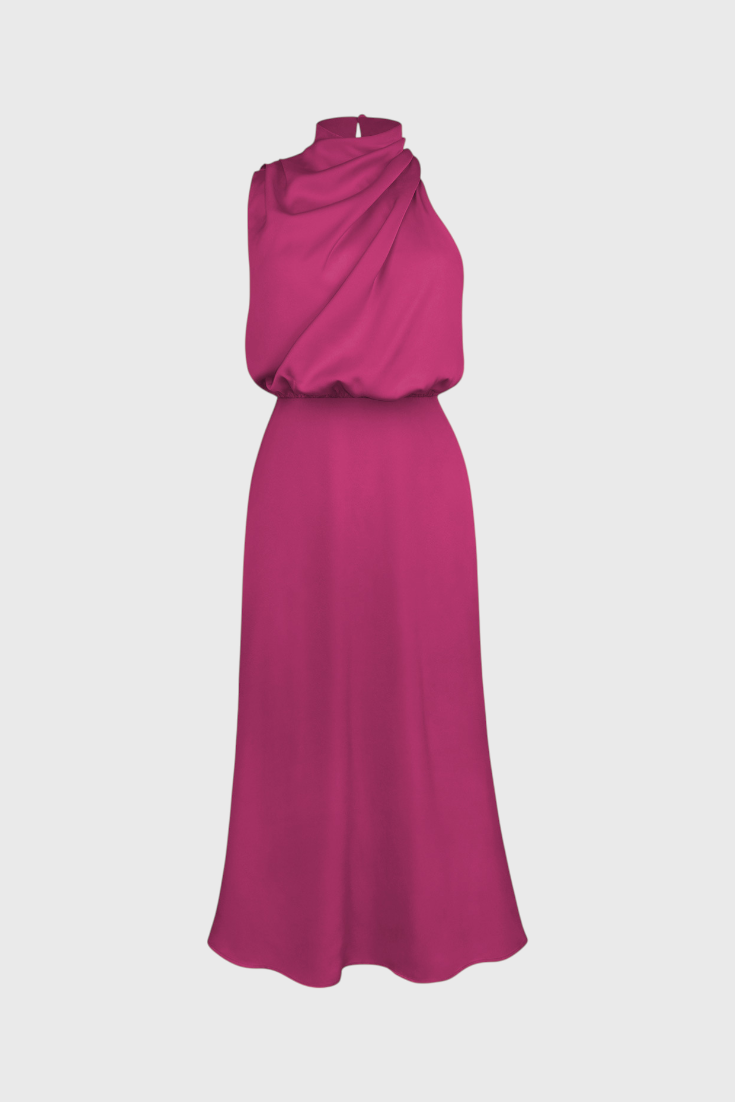 Rina Vestido Elegante de Cuello Halter Drapeado