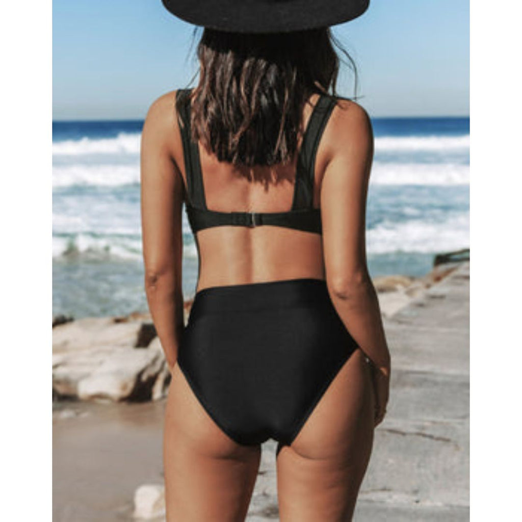 Sinforosa™ | Bikini liso de tiro alto con top en V