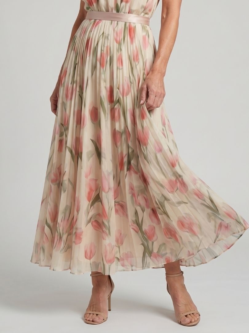 Aurelia™ | Vestido Midi Halter Floral con Cinturón