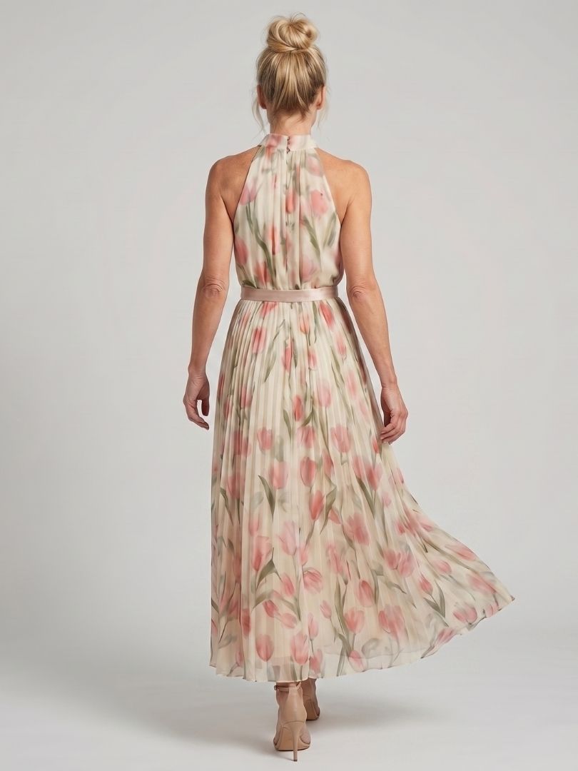 Aurelia™ | Vestido Midi Halter Floral con Cinturón