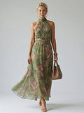 Mirella™ | Vestido Midi Halter Floral con Detalle Fruncido
