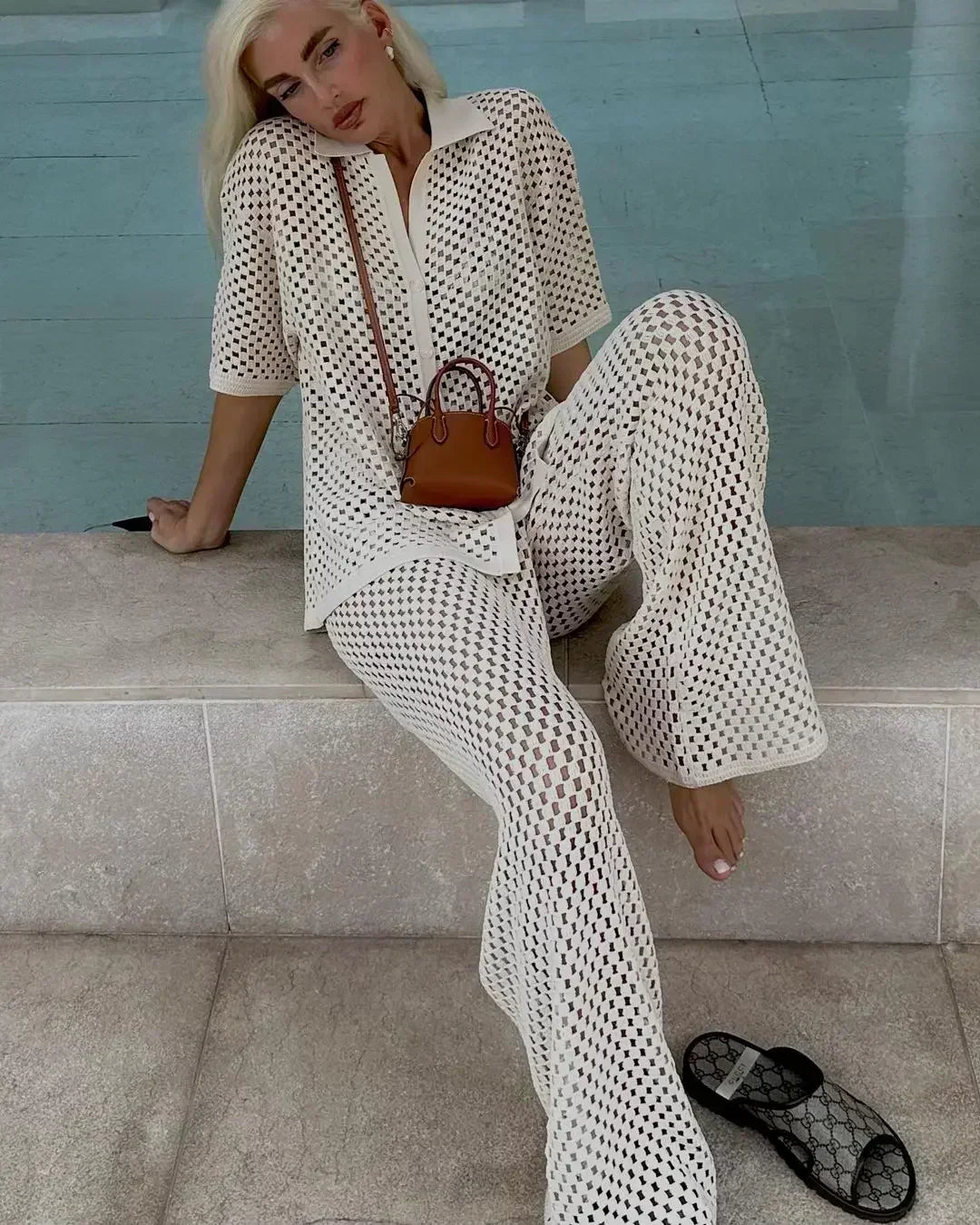 Zenaida™ | Conjunto Crochet Rayas Kimono y Pantalón