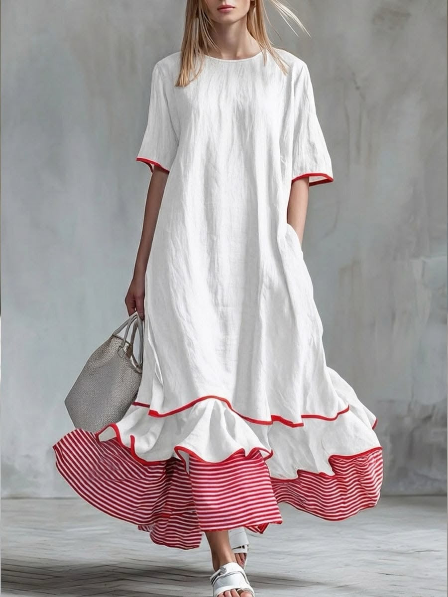 Águeda™ | Vestido Largo de Rayas con Volantes