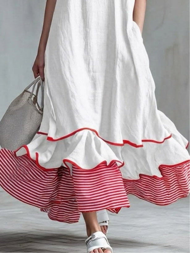 Águeda™ | Vestido Largo de Rayas con Volantes