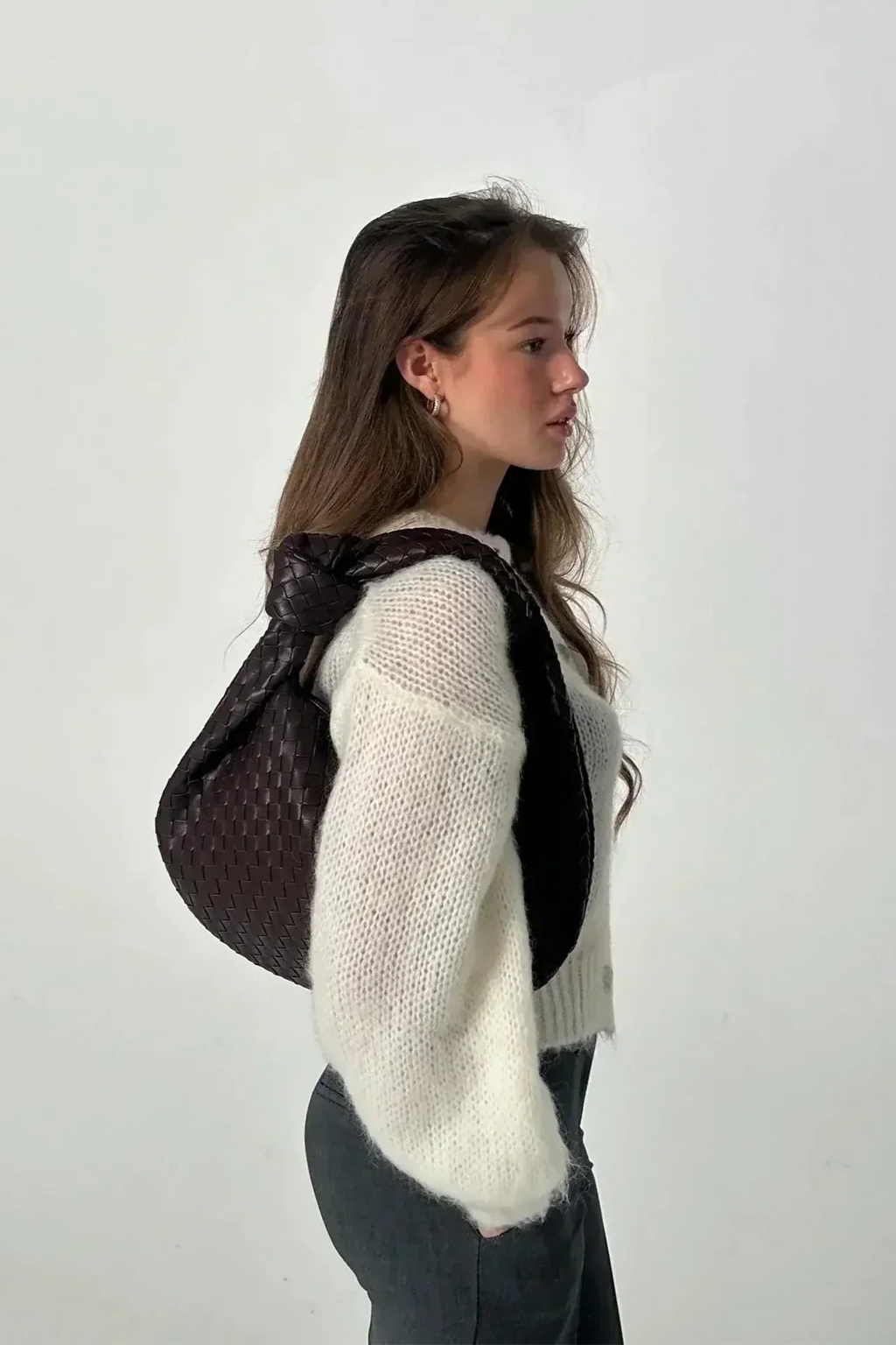Sage Bolso de Hombro Mediano Tejido