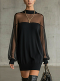 Amelia™ | Vestido Corto Negro con Mangas de Encaje