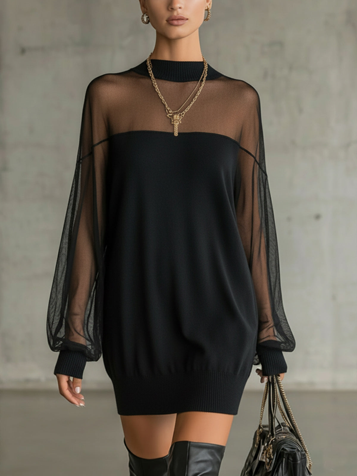 Amelia™ | Vestido Corto Negro con Mangas de Encaje