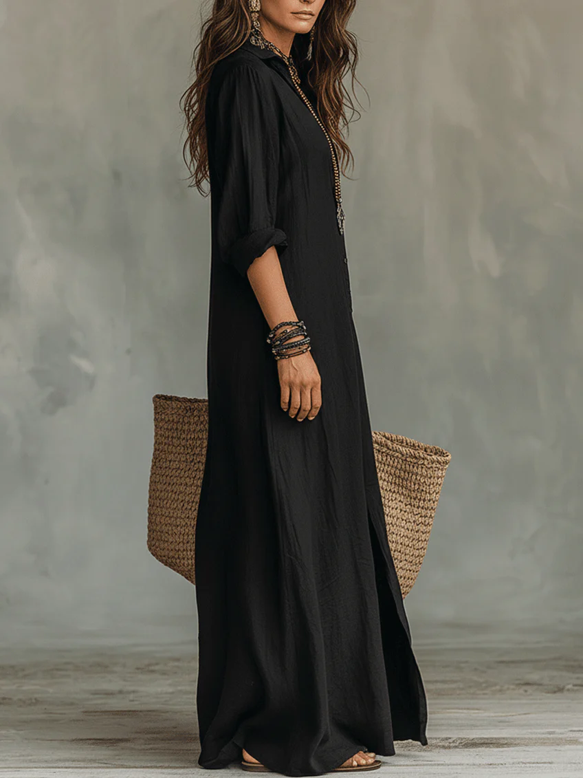 Soline | Robe Maxi Noire Longue avec Boutons