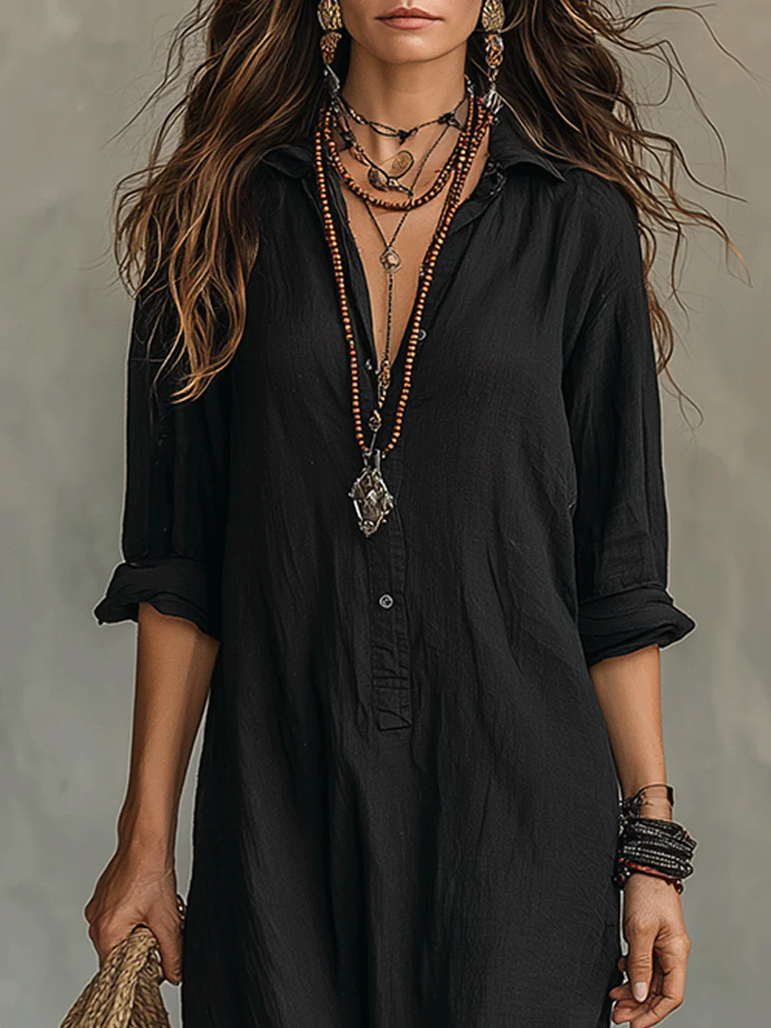 Soline | Robe Maxi Noire Longue avec Boutons